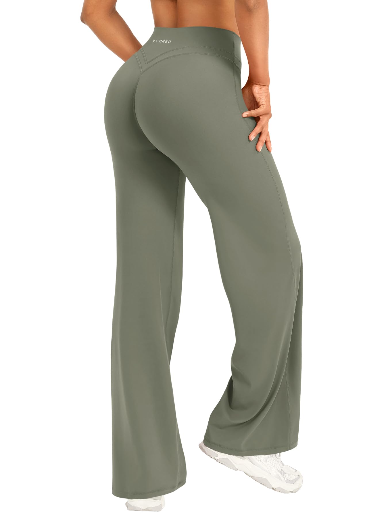 YEOREO Straight Leggings Damen Invisible Scrunch Hohe Taille Gym Pants No Front Seam Weitem Bein Yoga Hose Blickdicht Elastische Flared Leggings Soft Nahtlose Sport Schlaghose