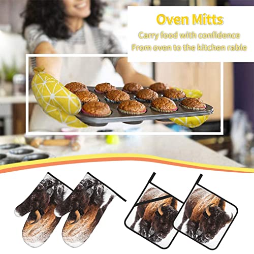 African Animals Print Oven Mitts Potholders Set Heat Resistant Oven Mitts Gloves Potholder For Cooking Grilling (4-Piece Set) #TOP6