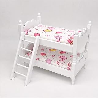 Wooden Nursery Room Decoration Dollhouse Furniture 1:12 Scale-Doll Bunk Bed with Ladder and Mattres for Dollhouse