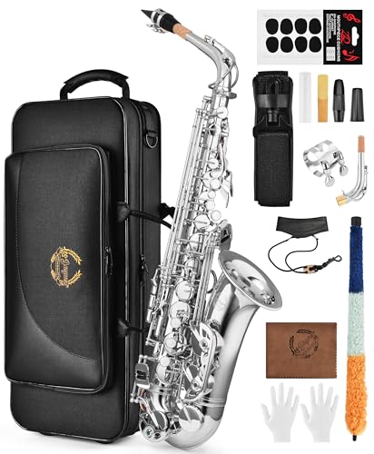 Leo Jaymz Alto Saxophone, Silver Eb Sax with H68 Brass Body, Nickel-Plated Keys & Hand Carved Engravings, Complete Kit with Case & Accessories, Ideal for Beginners & Intermediate Players (Nickel)