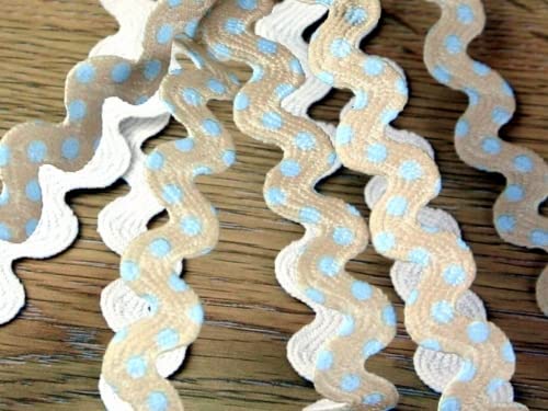 Minerva Crafts 15mm Spotty Polka Dot Patterned RIC Rac Braid Trimming Beige & Blue - per metre