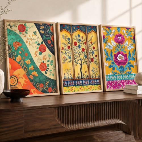 Image of kotart Madhubani Wall Decoration | Madhubani Art Painting With Frame For Living Room Bed Room Hotel Wall Decor Digital Reprint Set of 3 (20x30 Inch)