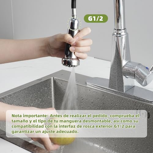 Solución salpicaduras: Cabezal grifo cocina extraíble cromo 360 grados 7
