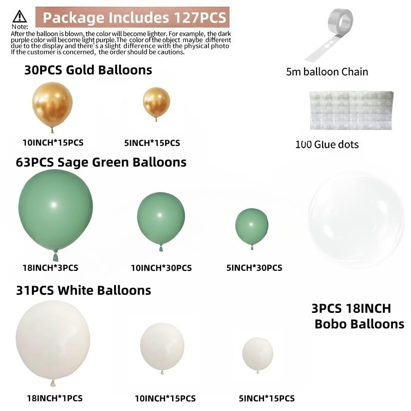 Image of Sage Green Gold Balloon Set 127PCS Balloon Garland Home Balloon Decoration for Birthday,Wedding,Babyshower