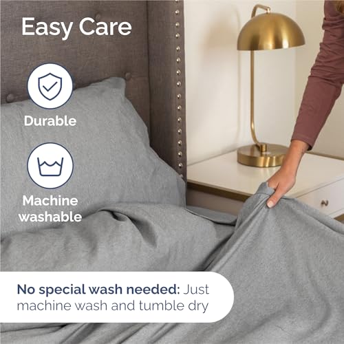 Image of Split King 7 Piece Bed Sheet Set - Breathable & Cooling - Heathered Grey | Ultra-Soft Hotel Luxury Bedding Set w / 8-16 Inch Deep Pockets, 1 Flat & 2 Fitted Sheet & 4 Pillowcases, Wrinkle & Fade Free