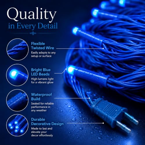 Image of One94Store 45 Meter (148 Feet) Blue Rice Lights (Pack of 1) | Waterproof Copper Wire Decorative String Lights | Diwali Lights for Home, Festival, Puja, Indoor & Outdoor Decor