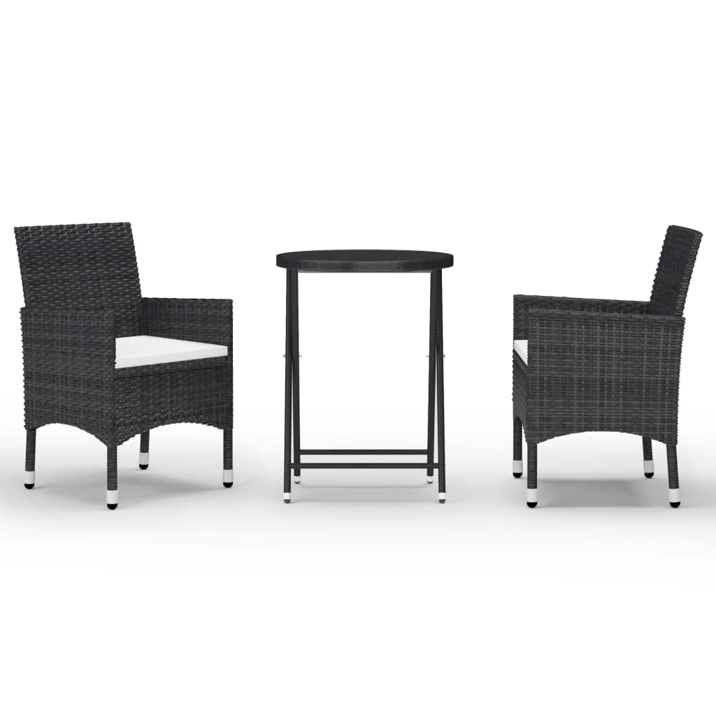 Ensemble de bistro en rotin haut de gamme table en verre trempé noir et acier robuste