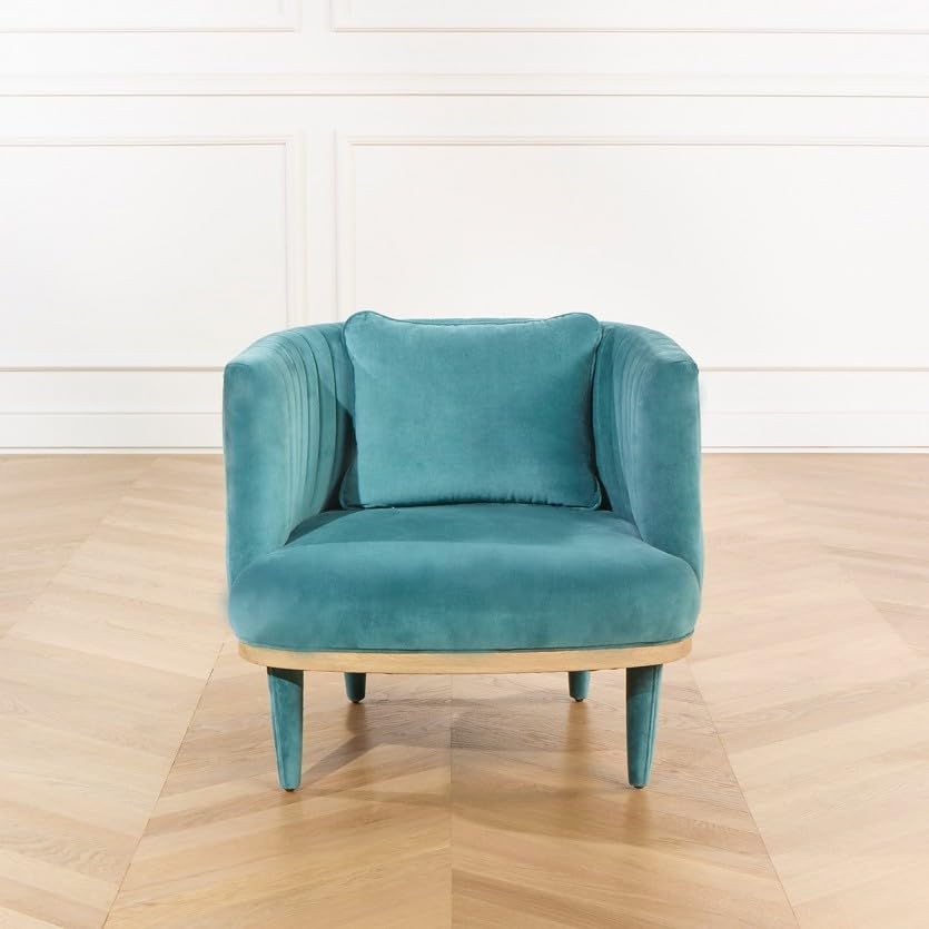 Robin des bois - Bahia : Fauteuil en chêne Massif et Velours Bleu Arctique