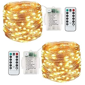 Lezonic [2 Pack] Fairy Lights Battery, 120LEDs 13M 8 Modes String Lights Battery Operated, Fairy Lights Indoor/Outdoor…