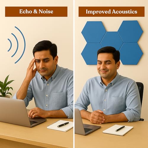 Image of MMT Acoustix PinFelt Hexagon Bulletin Board - Set of 7 12x12 inch Felt Office Pin Board Tiles for Notes Reminders & Work Organisation Self-Adhesive, Pin-Friendly, Acoustic Panels for Wall (Carolina)