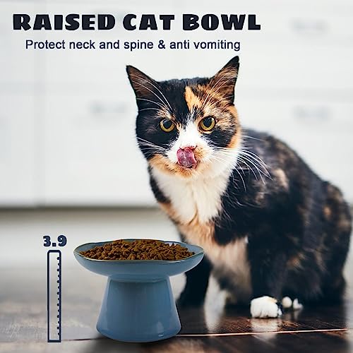 Image of Extra Wide 6.1 inch Ceramic Raised Cat Food Bowl, Shallow Elevated Pet Feeder for Food Feeding, Anti Vomiting Whisker Fatigue Bowls for Cat Puppy, Blue