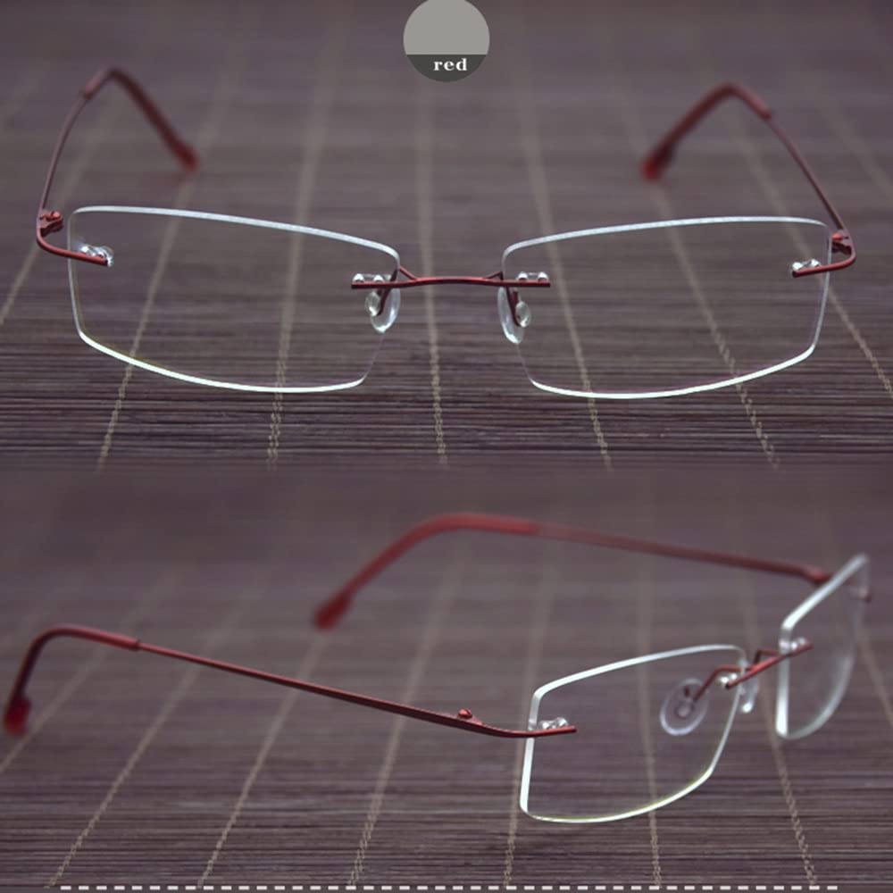 FREAZE Occhiali da lettura ultraleggeri fotocromatici occhiali da lettura senza viti, per uomo e donna, senza bordo, multifocus 1.0X-3.0X (colore rosso, dimensioni: 1,5X)