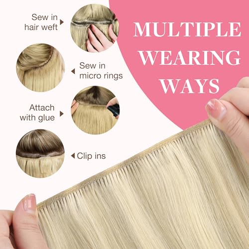 Image of GOO GOO Sew in Hair Extensions Real Human Hair, Weft Hair Extensions Human Hair, 17A /60A Ash Blonde Highlighted Platinum Blonde 20inch 130g, Weft Bundles Straight Silky Remy Hair