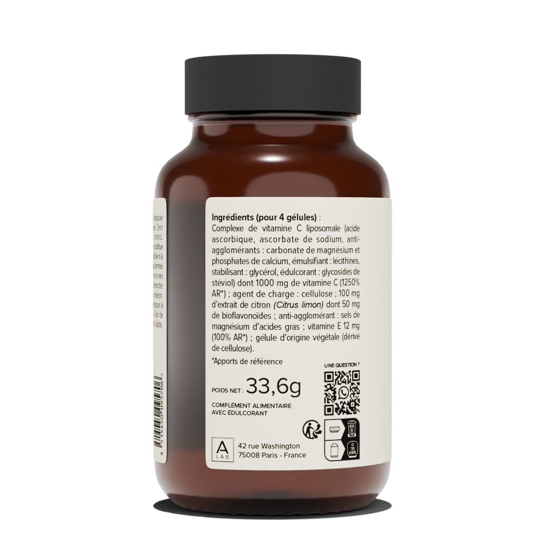 A-LAB Vitamine C Liposomale 1000 mg - Assimilation Renforcée - Complément Alimentaire Vitalité, Anti-Fatigue, Antioxydant - 60 gélules, 30 jours de prise - Fabriqué en France