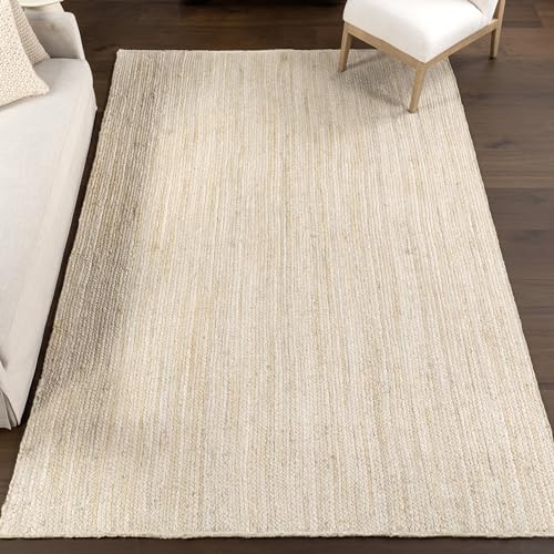 nuLOOM Alfombra cuadrada tejida a mano de yute rigo, color blanco roto, diseño sólido de granja, fibra natural, para dormitorio, sala de estar, comedor, pasillo, oficina, cocina, entrada