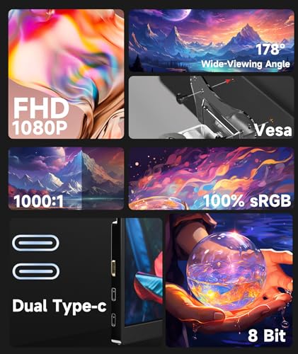 Image of Ingnok Dual Portable Monitor -15.6'' +18.5 inch 100% sRGB FHD 1080P Ultra Slim External Screen with USB C /HDMI for Laptop, Mac, PC, Phone, PS4, PS5, Switch