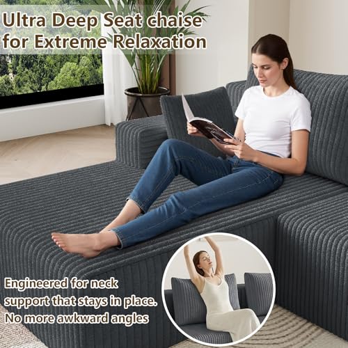 Image of 107 inch Modular Sectional Sleeper Sofa, Boneless Cloud Couch for Living Room, U Shaped 3 Seat Sofa with Deep Seat, Free Combination, Couch in a Box, No Assembly Required (Dark Grey)