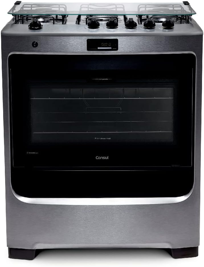 Fogão Consul 5 bocas cor Inox com Dupla chama e timer digital - CFS5QAR ...
