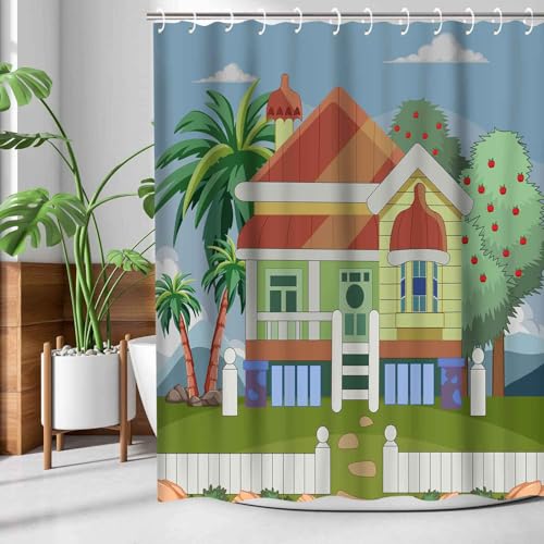 Simsant Kids Shower Curtain, Blue Cartoon Bathroom Decor Blue Theme Decorative 72x72 Shower Curtain for Girls Boys Bathroom Decor, Bathroom Cute Colorful Bathroom Bathtub Decor Accessories with Hooks by Simsant - Used condition - US$15.98