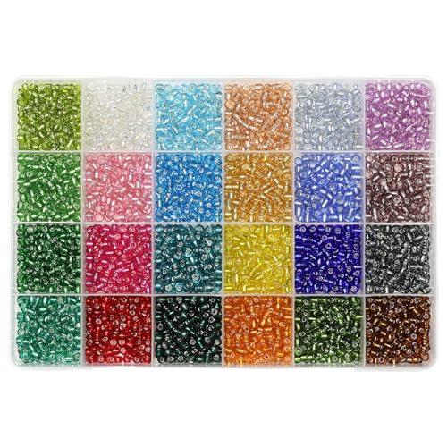 Bala&Fillic Seed Beads 6/0 Rocailles Perlen transparent Silber gefüttert 3840 Stück 24 Farben 4mm Glasperlen zum Auffädeln für Schmuckherstellung (160 Stück/Farbe, 24 Farben)