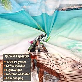 QCWN Beach Decor Tapestry, Ocean Sea Tropical Island Palm Tree Scenic View From Balcony Summer Tropical Scenery Wall… 51UkoYVC1BL. SS280