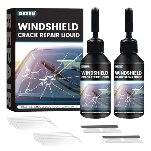 2025 Windshield Crack Repair Kit,2 Bottles Glass Crack Repair Kit,5MinQuick-Glass Repair Liquid,Long-Lasting for Windshields, Windows, Mirrors,All Crack Types Windshield Repair Kit.(Shiny black).
