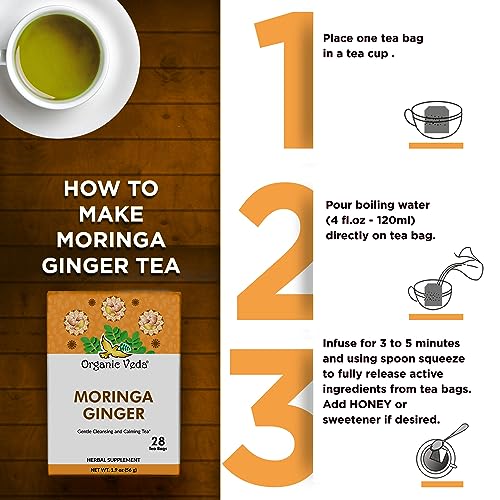 Organic Veda Moringa Ginger Green Tea, 28 Tea Bags - 100% Natural Ginger Moringa Herbal Tea for Energy, Immunity & Digestion with Essential Nutrients & Antioxidants - No GMO, Gluten-Free, Vegan - Image 5