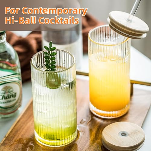 Image of Kamvy Reusable Glass Coffee Tumbler with Bamboo Lid and Straw Pack of 1, 400ml Multipurpose Drinking Glasses Travel Sipper for Juice Water Smoothies Cocktail Mugs (Linning)