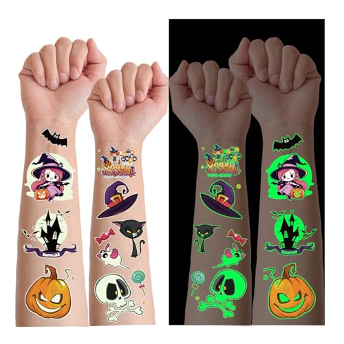 KIHONI 250+ Halloween Tattoo Kinder Leuchttattoos Kindertattoos sticker Aufkleber leucht tattoo gesicht kinder Klebetattoos Perfekt für Halloween party deko mitgebsel geschenk kinder