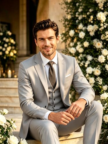 Image of Wangyue Mens Suit 3 Piece Slim Fit Suits for Men Formal Business Wedding Groom Prom Tuxedo Dinner Party