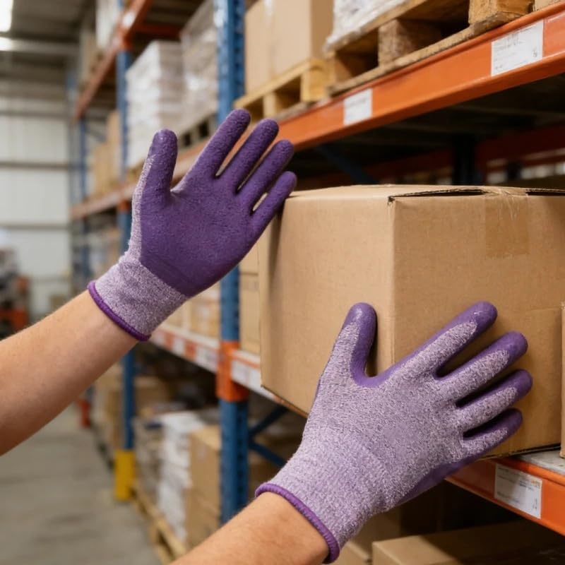 Compatible con guantes de trabajo de látex transpirables, color morado | Guantes elásticos antideslizantes con relieve for tareas de manipulación diaria.