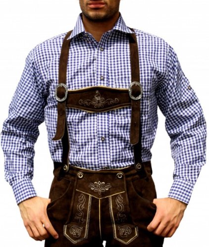 Traditioneel Beiers Overhemd Voor Lederhosen/Oktoberfest, Kleur:Paars/Geruit - Afbeelding 3