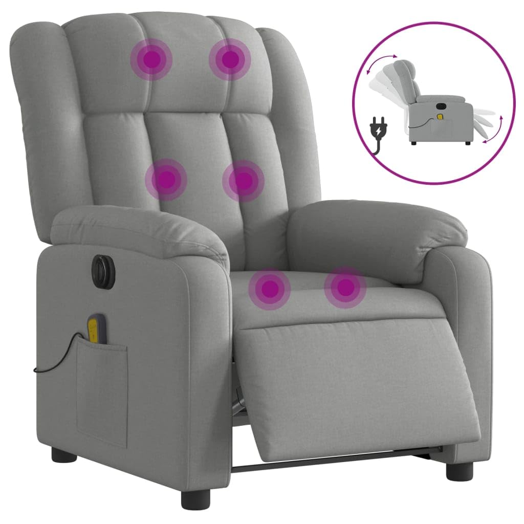 Poltrona Reclinabile Massaggio Elettrica Grigio Chiaro Tessuto,Poltrona Relax in Tessuto,Movimento Elettrico con Funzione Alzapersona,Reclinabile,Telecomando Incluso