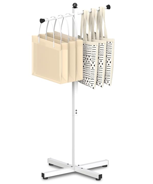 Ansionsol 42-48 Inch Adjustable Height Shopping Bag Rack, Heavy Duty Metal T-shaped Grocery Bag Holder for Retail Stores, Large Bag Display Stand for Malls,Vendor,Boutique,Trade Show, 2 Arms,White by Ansionsol - Used condition - US$21.99