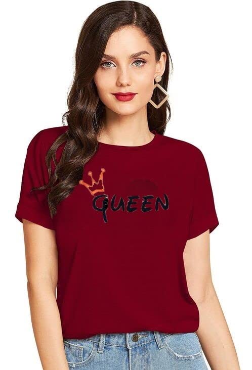 HndBWomen's Trendy Queen Printed T-Shirt 100% Cotton T-Shirt for Girls and Womens, Cotton Blend Fabric and Half Sleeve & Round Neck Perfect for Casual Wear