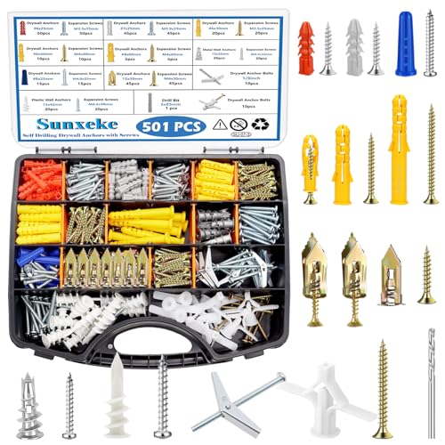 Sunxeke 501PCS Drywall Anchors and Toggle Bolts