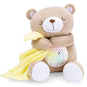 BEREST Rechargeable Baby Sleep Soother Bear, Nursery Decor Night Light Projector, Mom’s Heartbeat Cry Sensor Lullabies White Noise Sound Machine, Toddler Crib Sleeping Aid Toys for Shower Gifts