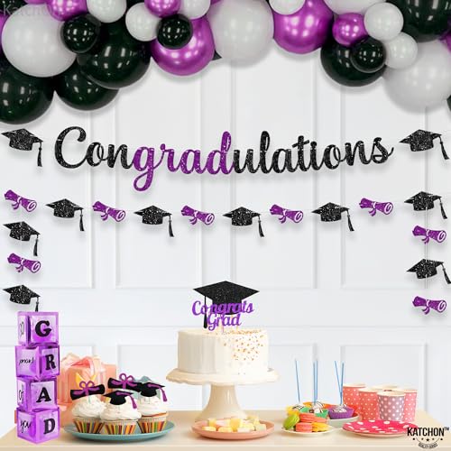 Image of KatchOn, Glitter Purple Congratulations Banner - No DIY, 10 Feet | Graduation Banner Class of 2026 | Purple Graduation Decorations 2026 | Grad Cap Decorations | Congrats Banner