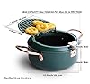 Cyrder Japanese Tempura Deep Fryer Pot with Fahrenheit Thermometer 3.5L- Nonstick Carbon Steel Oil Fryer, Fried Tempura/Chicken/Fish/Shrimp, Easy Clean, Green Big Tempura Pan, 10.2inch #4