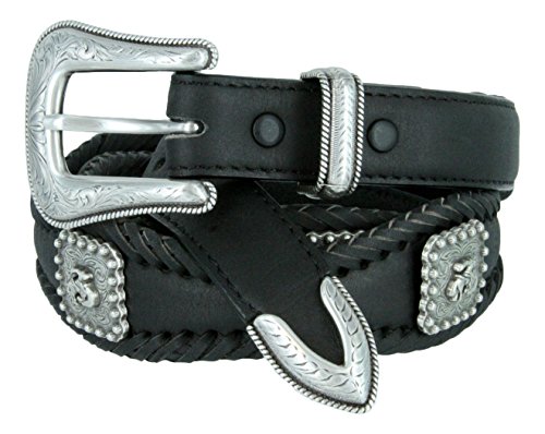 Mens Western Bucking Bronco Berry Concho Genuine Leather Scalloped Belt2