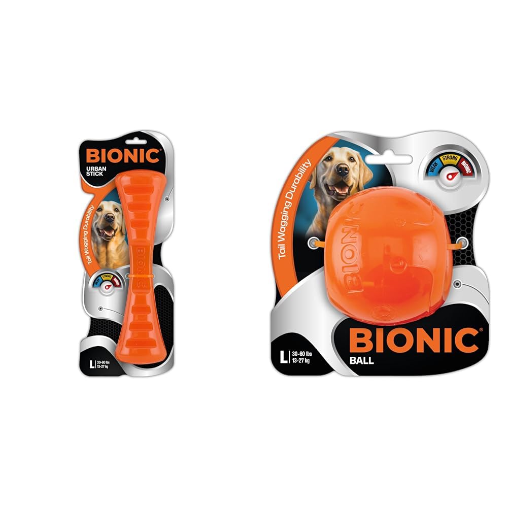 BIONIC Dog Toy Bundle - Large Ball Urban Stick - High-Visibility Durable Interactive Chew Toys for Dogs 30-60