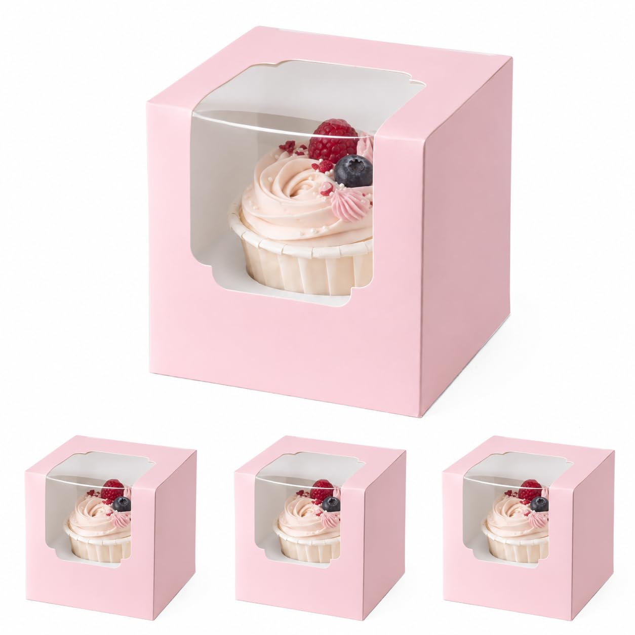 BOOMIBOO 25 Pack Individual Cupcake Containers, Cupcake Boxes with Window
