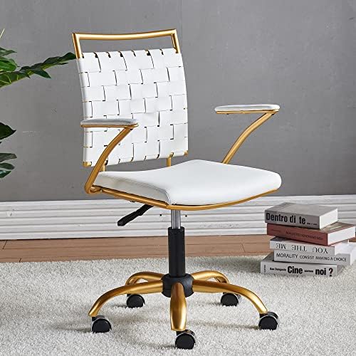 CAROCC Cute White and Gold Office Chair - Golden Comfort for Women, Home Office Desk Chair, Computer Chair, Task Chair, Small Vanity, White and Gold Office Chair