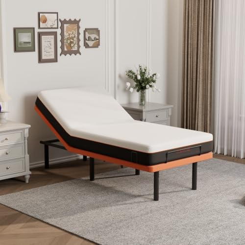 Image of ESHINE Twin XL Adjustable Bed Frame with Mattress + 8 Inch Gel Memory Foam Mattress(Medium-Firm), Bluetooth APP Control, Wireless Remote, Zero Gravity, Anti Snore, Head and Foot Incline, Twin XL