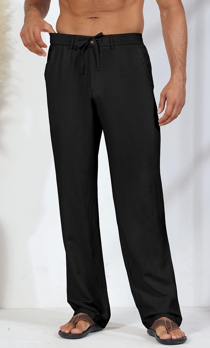 Soojun Men's Linen Beach Pants Lightweight Summer Pants with Drawstring - Image 2