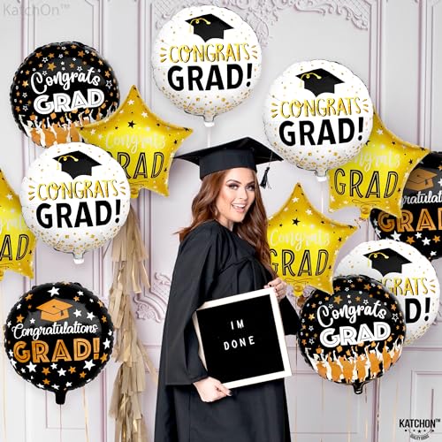 Image of KatchOn, Congrats Grad Balloon Set - 18 Inch, Pack of 12 | Congrats Grad Balloons for Graduation Decorations 2026, Black and Gold Graduation Balloons, Congrats Grad Decorations, Grad Party Decor