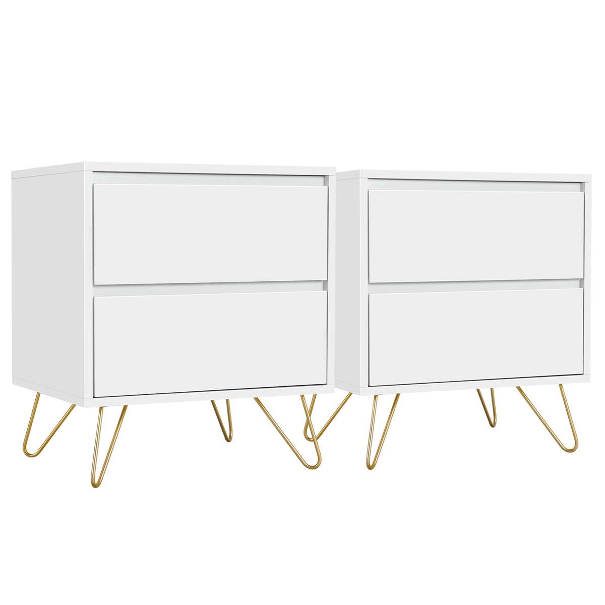 Yaheetech 2pcs Mesitas de Noche con Dos Cajones Grandes Mesillas de Noche Moderno para Dormitorio Salón Organizador Mesita Auxiliar Blancas 50x40x57cm