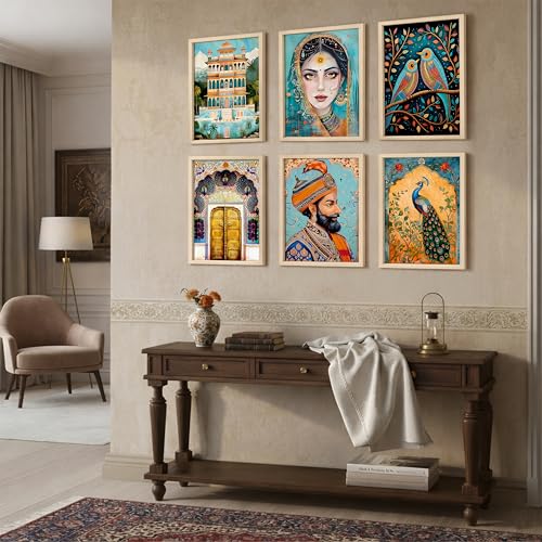Image of NoWorries Set of 6 Wall Framed Painting | Modern Indian Art Wall Decor Frames | Traditional Woman Painting, High Quality HD Printed Framed Posters for Living Room, Bedroom, Office and Home Decoration