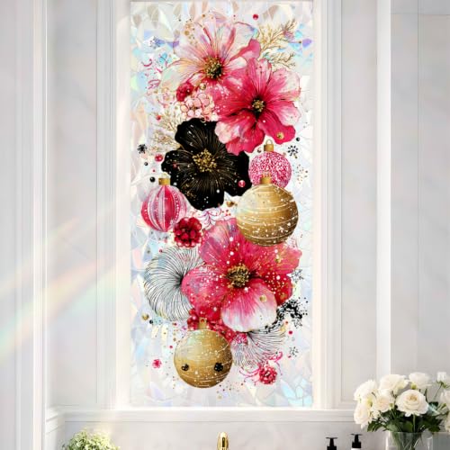 Image of Pink Black Floral Ornament Holographic Window Film 17.32x39.37in