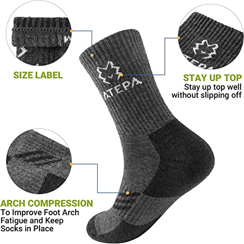 Atepa Merino Wool Socks Men's Hiking Socks Heavy Cushion Crew Socks Thick Winter Socks For Outdoor Trekking Walking, 6Pairs Grey M #TOP3